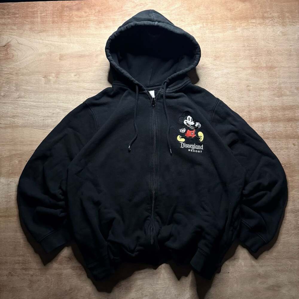 Disney Disneyland Resort Mickey Mouse Zip Up Hoodie Size 2X Black Boxy Fit